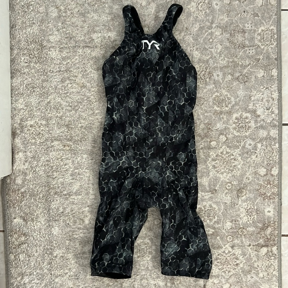 TYR Black Hex-Pattern One-Piece Racing Swimsuit